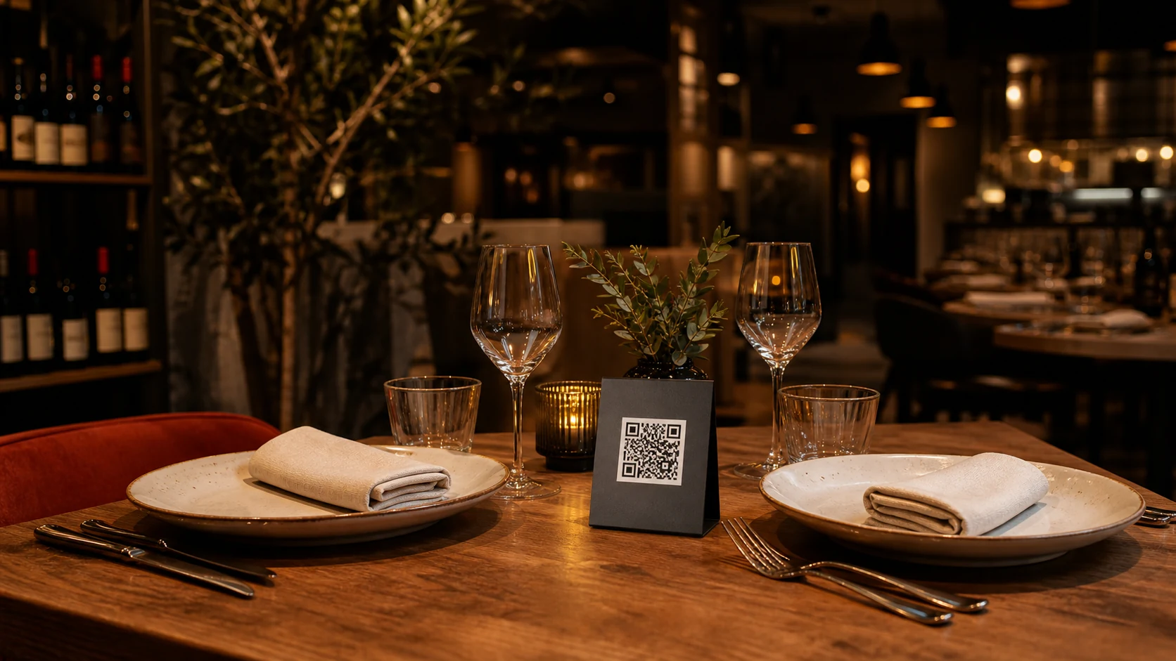 Tavolo apparecchiato in un ristorante con menu QR code